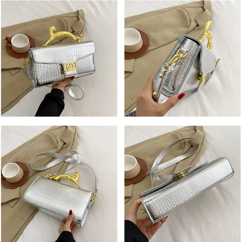 Women Luxury Brand Design Leather Bag 2024 New Ladies Metal Buckle Simple Fashion Shoulder Bag Party Oblique Bag