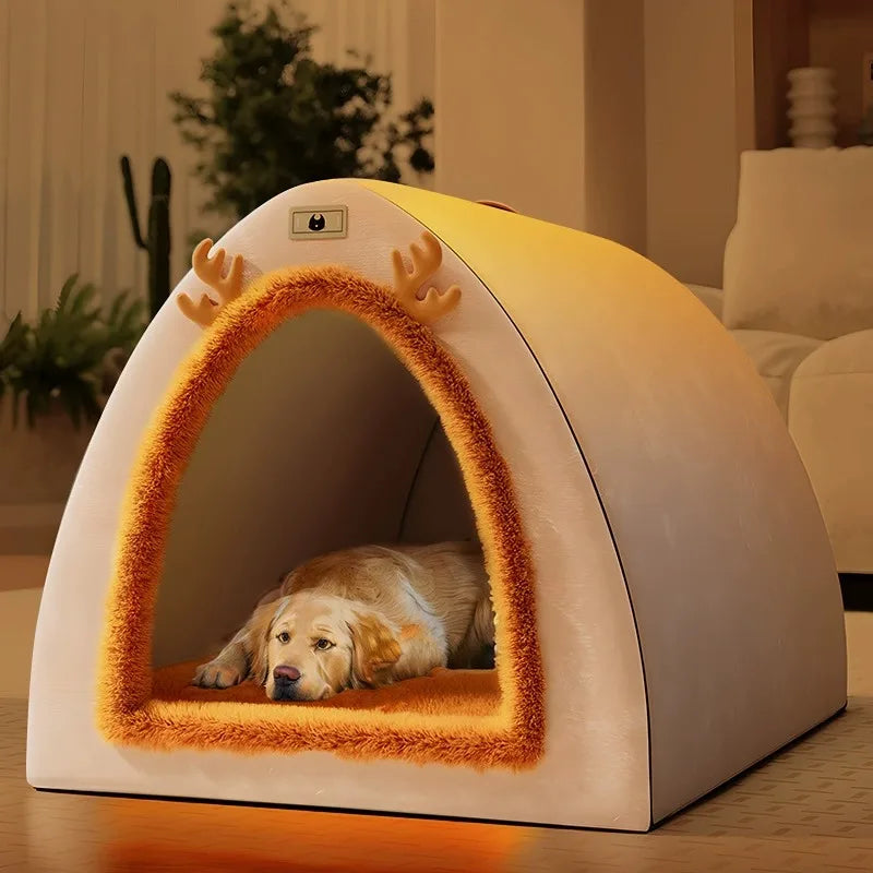 Kennel Autumn and Winter Warm Large Dog Winter House Removable and Washable Closed Bed House Villa Cat Nest Pet Tent Accessories