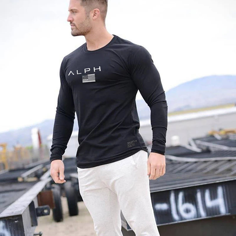 Men's Gym Clothing Bodybuilding T Shirt Running Sweatshirt Breathable Fitness Casual Male Long Sleeve Tshirt Cotton Tops