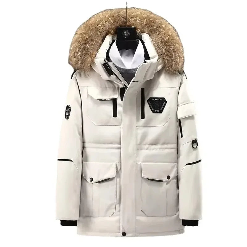 New Arrival Men Down Parkas Fashion Winter Jacket Thick  Fur Hoddy Outdoor Duck Down Padding Coat Male Hooded Outwear