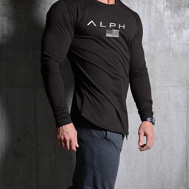 Men's Gym Clothing Bodybuilding T Shirt Running Sweatshirt Breathable Fitness Casual Male Long Sleeve Tshirt Cotton Tops