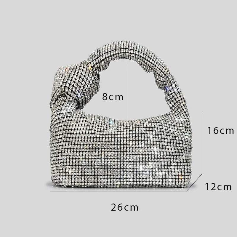 Handle Rhinestones Knot Evening Bags Silver Crystal Top Handle Bag for Women Purses and Handbags Luxury Designer Handbag Tote