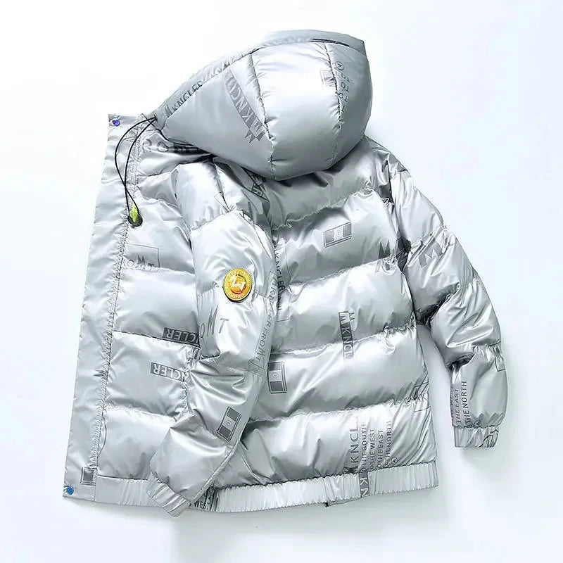 New Winter Men Hooded Shiny Down Jackets Casual Down Coats High Quality Male White Duck Down Outdoor Windproof Warm Jackets 4XL