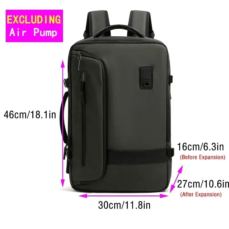 Waterproof Man Travel Backpack Vacuum Compression With Air Pump Anti Theft Laptop Bag Expandable Fashion Casual Large Back Pack