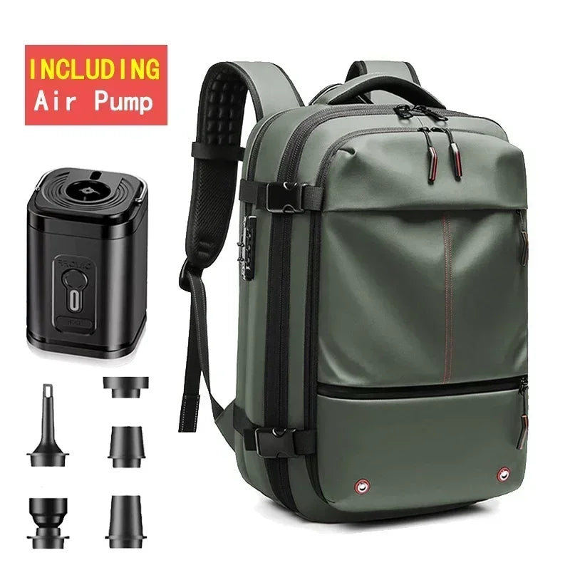 Waterproof Man Travel Backpack Vacuum Compression With Air Pump Anti Theft Laptop Bag Expandable Fashion Casual Large Back Pack