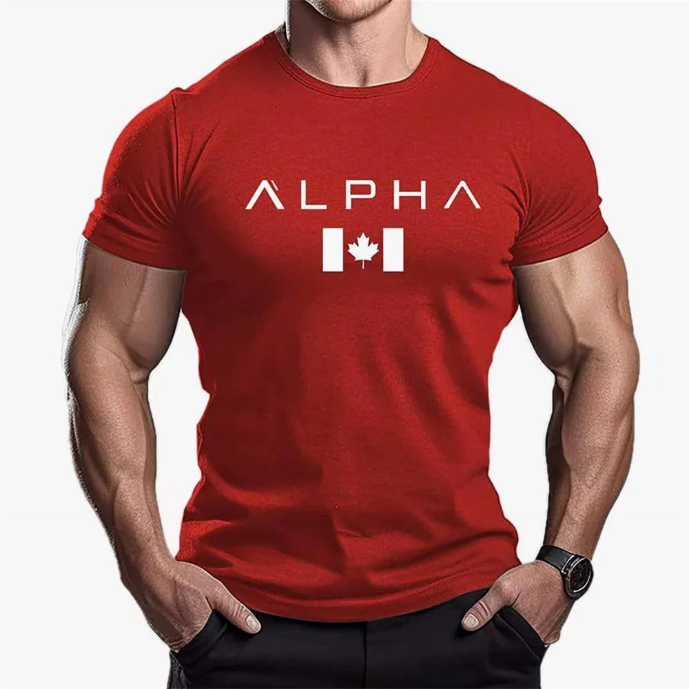 Men's Summer Maple leaves T-shirt Gym Man Letter Printing Short Sleeve Sports Fitness Quick Drying Casual Top Oversized Clothing