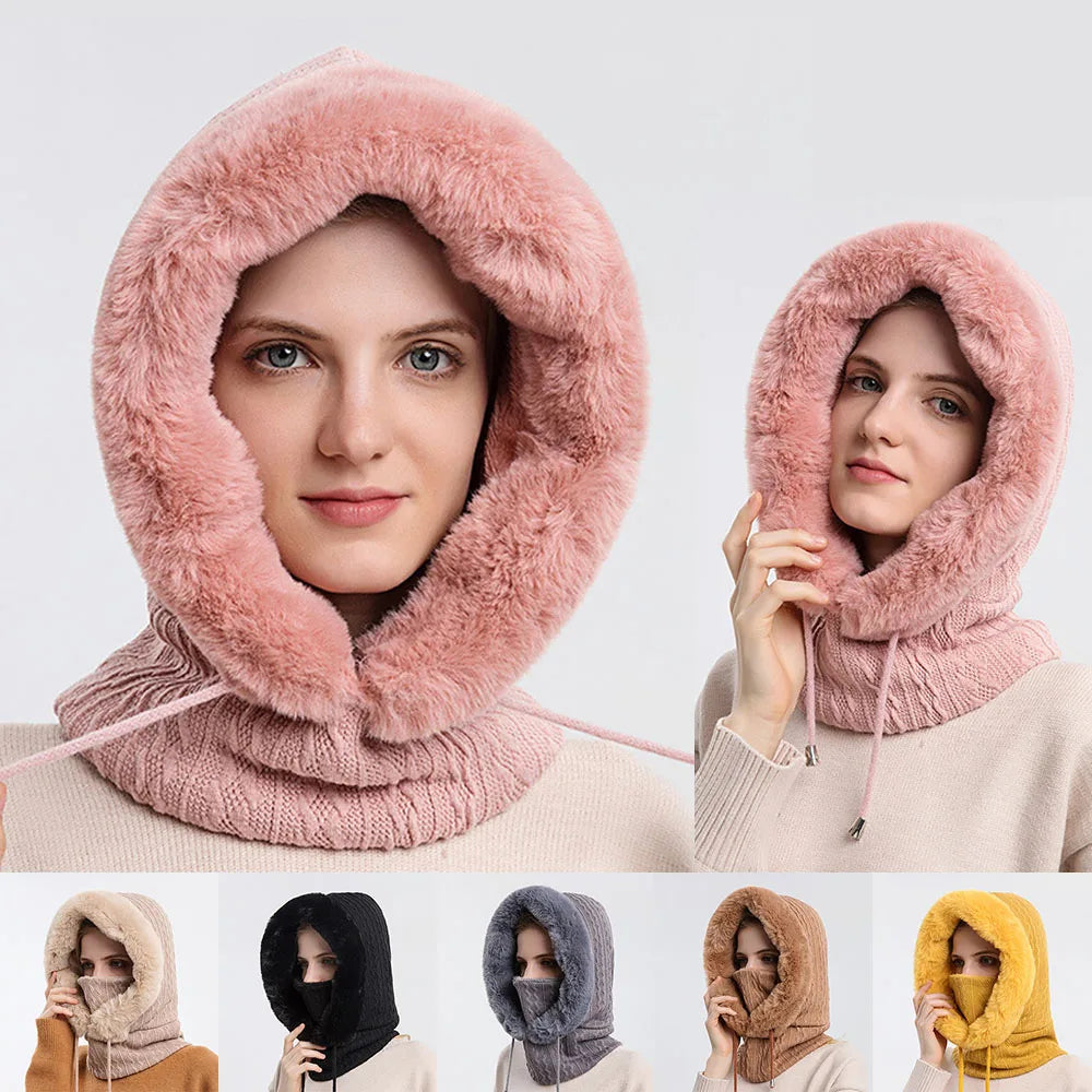 Winter Warme Beanie-Mützen Maske Schal Ring Sturmhaube Kapuzenpullover Strickmütze Einteiler Kordelzug Kapuze Outdoor Warmhalten Mützen