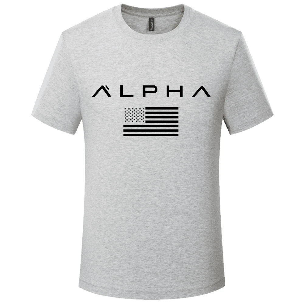 2023 USA  ALPHA New Type of Soft Round Neck Casual Short-Sleeved T-shirt Men Hot Drill Base Shirt Men's Jacket