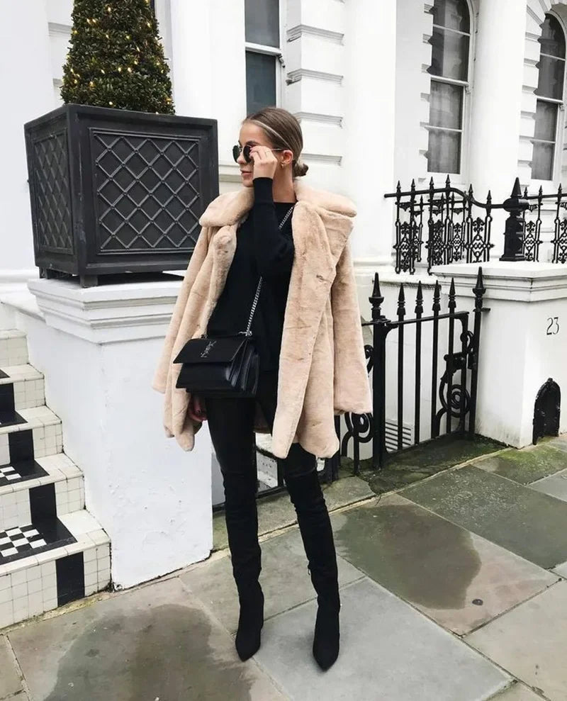 Thick Faux Fur Jacket Women Wine Red Autumn Winter Korean Maxi Coat Long Warm Luxury Fur Black Parkas Bontjas Furry Outerwear