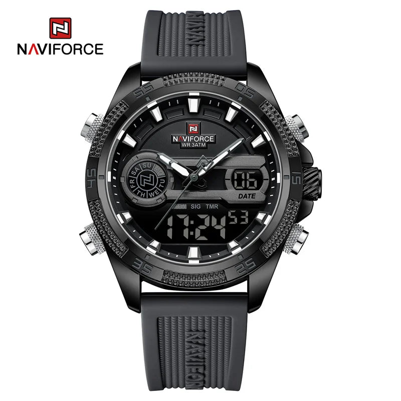 NAVIFORCE Military Sport Watches For Men Fashion Silicone Strap Waterproof Wrist watch Male Dual Display Luminous Alarm Clock