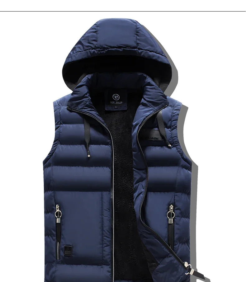 Mens Outdoors Vests 2024 Cotton-Padded Men's Winter Vest Warm Hooded Waistcoat Casual high quality hot sale Male Coats Vests