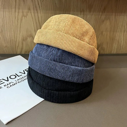 Kein Visier Cord Volltonfarbe verstellbare Herren Beanie koreanische Version Unisex keine Krempe Schädelkappe Vermieter Hut