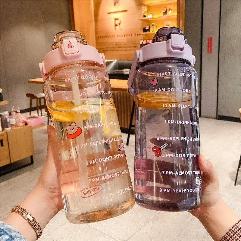 2024 New 2 Liter Sports Water Bottle with Straw Gym Fitness Water Bottles for Men Women Outdoor Cold Drink Plastic Cups