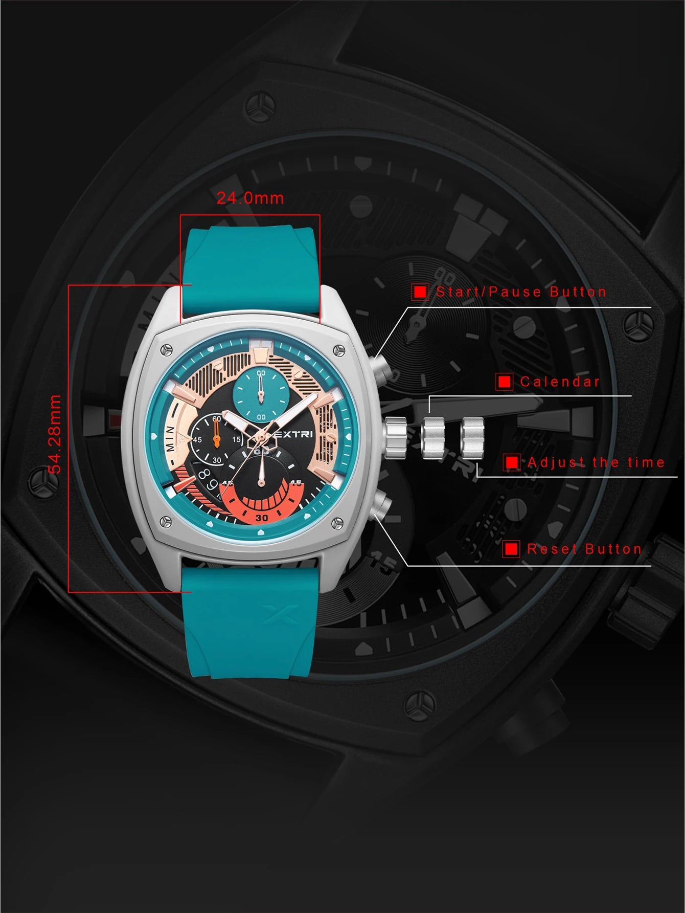 Extri Mens Watches Top Brand Grey Blue Quartz Watch Man Silicone Chronos Colorful Dress Summer Square Wrist Watches Waterproof