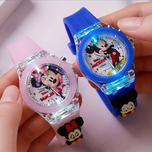 3D Mickey Children Watches Girls Color Light Source Silicone Minnie Kids Watch Ladies Quartz Clock Gifts Relogio Feminino