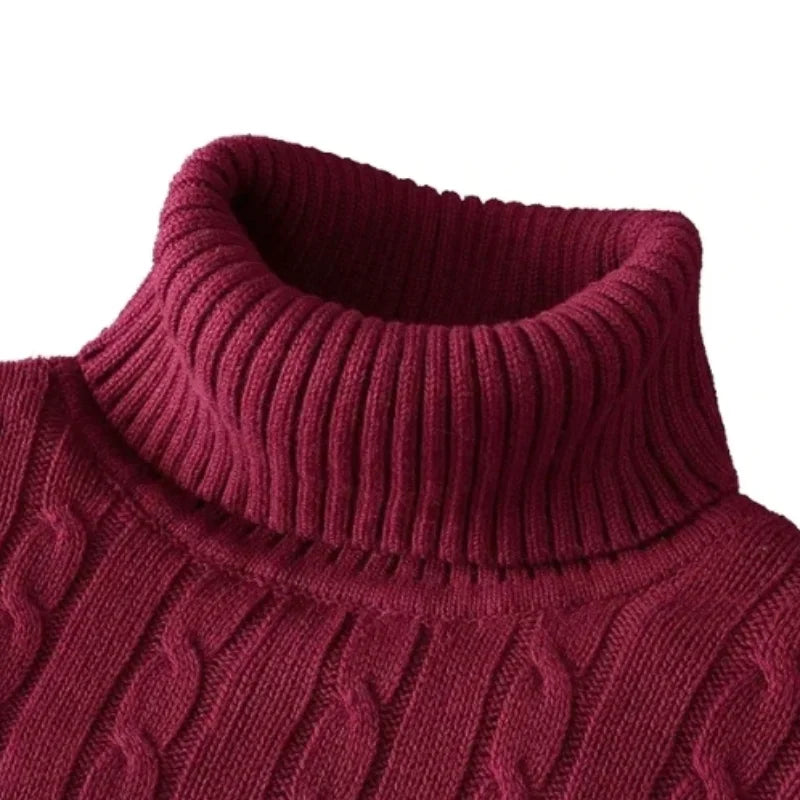 Men's High Neck Sweater Solid Color Pullover Knitted Warm Casual Turtleneck  Mens  Knitted Sweater