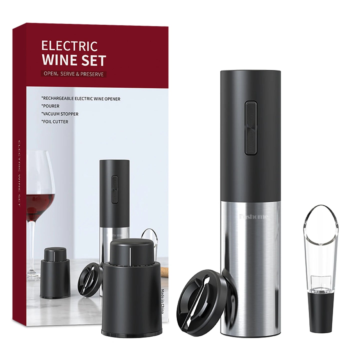 4 In 1 Electric Decanter Set Wine Lovers Gift for Home Kitchen Rechargeable Automatic Wine Bottle Opener With Vacuum Stoppers