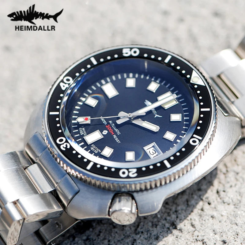 HEIMDALLR Turtle Mechanical Watch Men Captain Willard Watch Sapphire Crystal C3 Luminous NH35 Automatic Steel 200M Dive Watches