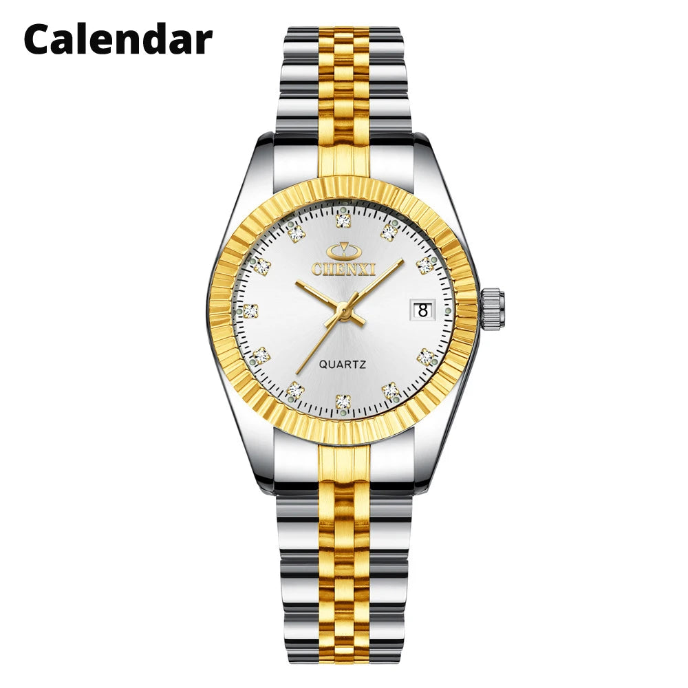 CHENXI Brand Top Luxury Ladies Gold Watch Women Golden Clock Female Women Dress Rhinestone Quartz Waterproof Watches Feminine