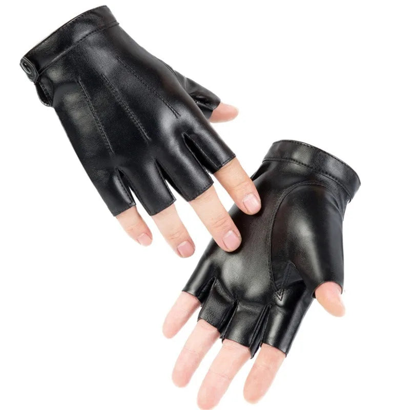 Men Women PU Leather Gloves Lovers Fingerless Mittens Black Half Finger Outdoor Tactical Mens Leather Driving Gloves