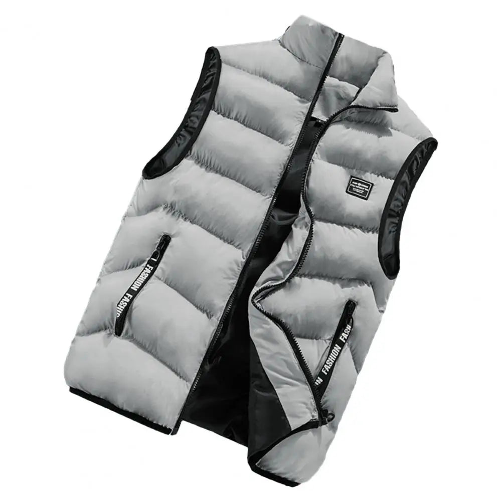 Men Quilted Vest Men's Winter Windproof Padded Vest with Stand Collar Zipper Closure Stylish Neck Protection Waistcoat for Cold