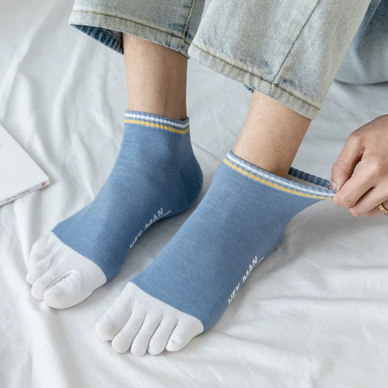 6 Pairs Split Toe Socks Men Low Cut Ankle Socks with Fingers High Quality Cotton Five 5 Fingers Socks Spring Summer Thin