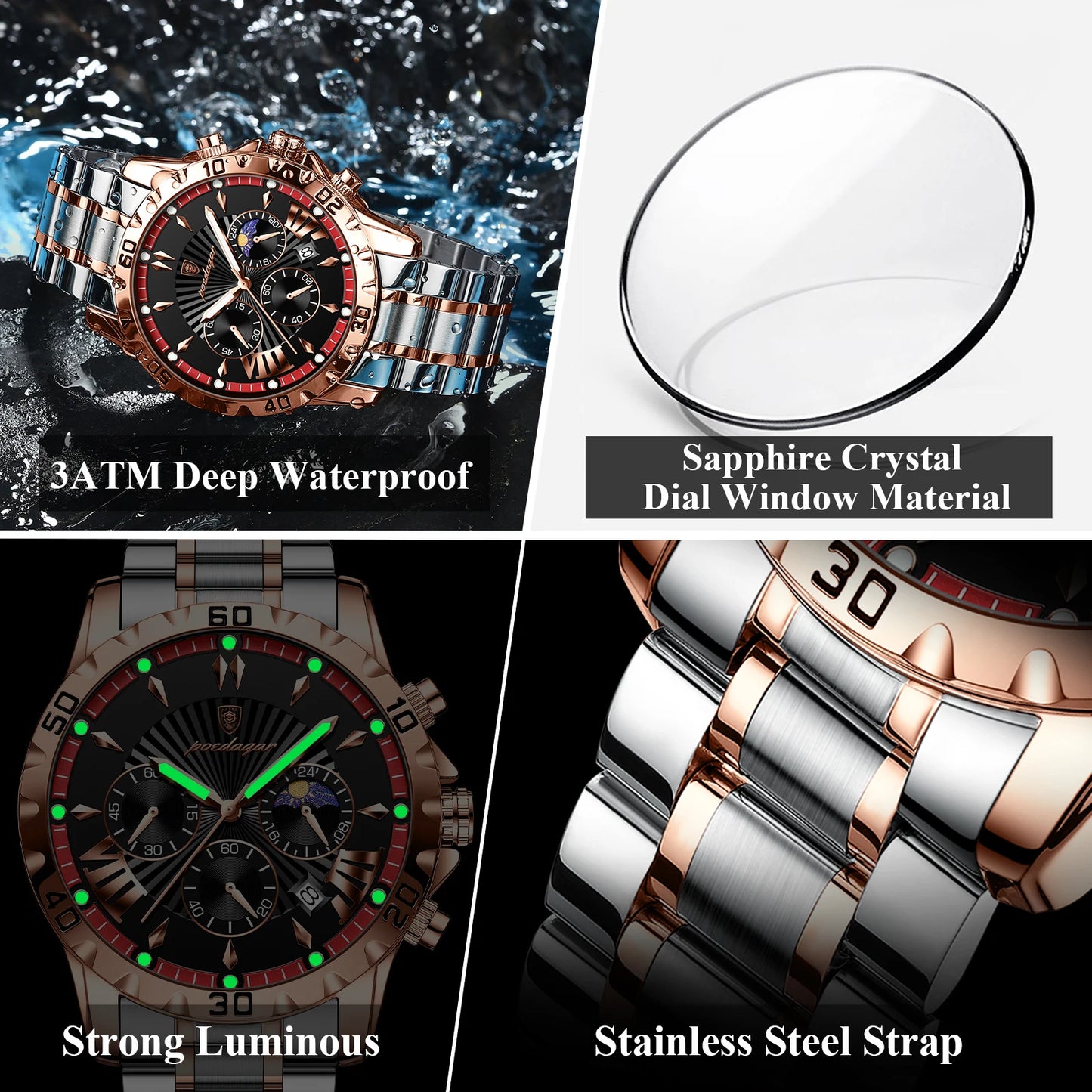 POEDAGAR Luxury Watch for Man Luminous Waterproof Chronograph Date Men Watch High Quality Stainless Steel Quartz Men's Watches