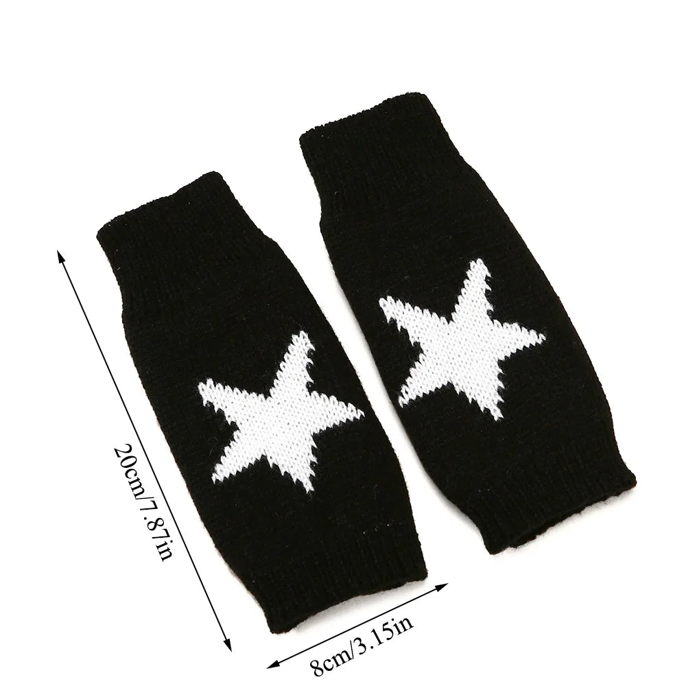 2024 Punk Y2K Knitted Woolen Gloves For Men Women Pentagram Half Finger Warm Soft Mittens Soft Star Hand Fingerless Gloves