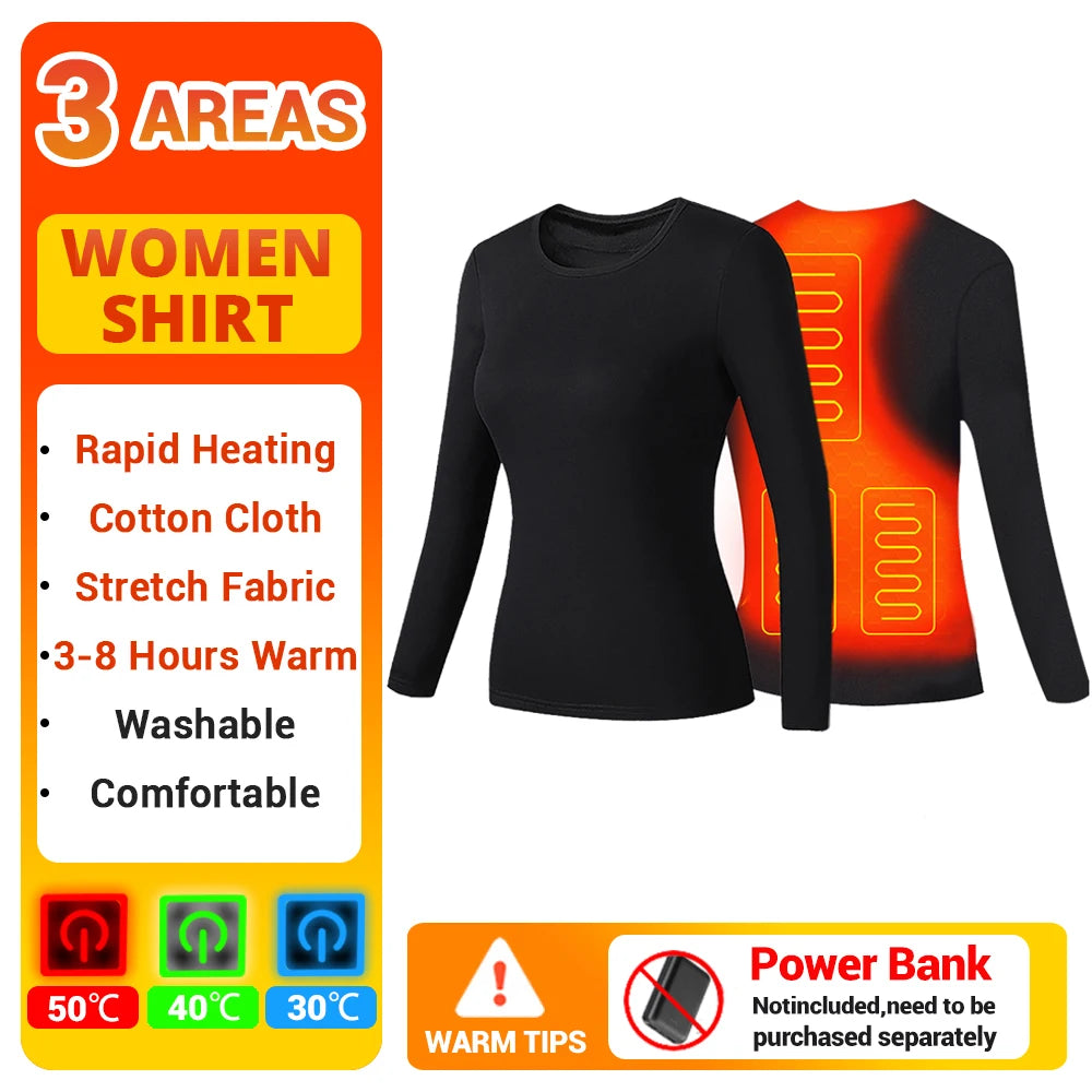 Men Winter Thermal Heated Jacket Vest Heated Underwear Women's Ski Suit USB Electric Heating Clothing Fleece Thermal Long Johns