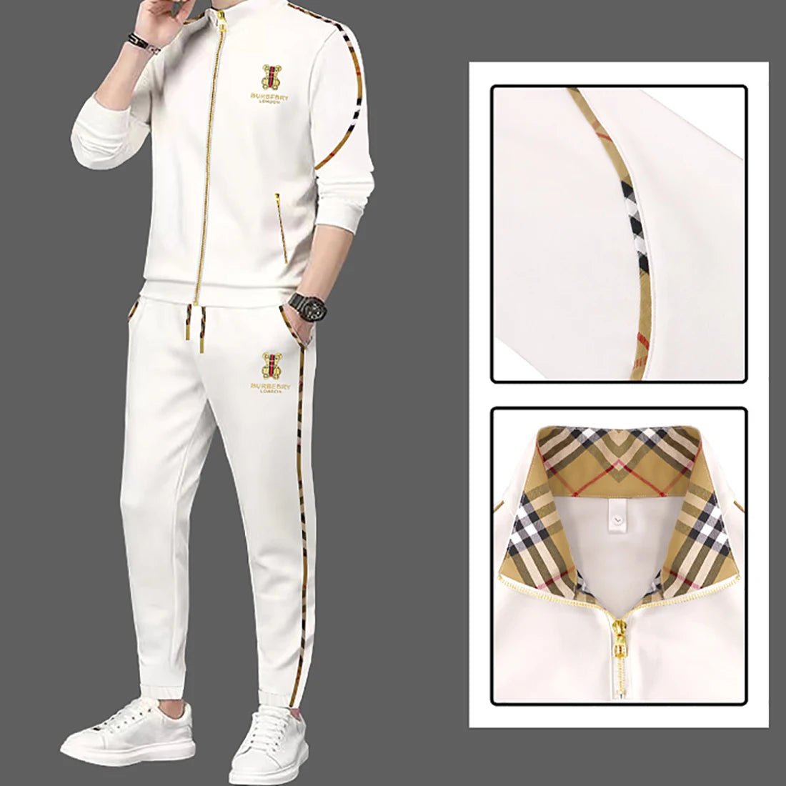 Men's Luxury Sports Suit Cardigan Zipper Sweatshirt Sweatpants Suit Autumn Winter Fashion Stand Up Collar Cotton Casual Clothing