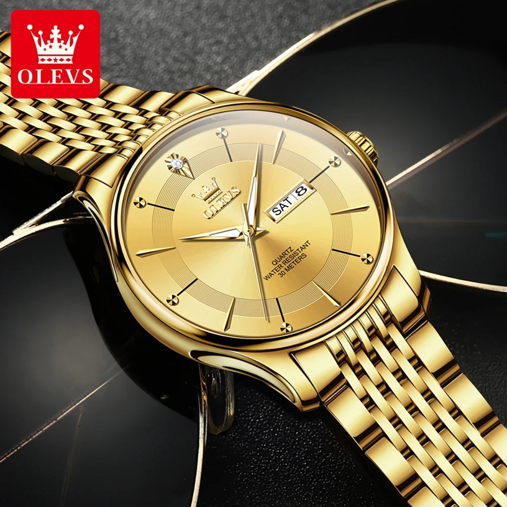 OLEVS Gold Uhr für Männer Original Quarz Uhr Luxus Elegante Woche Datum Leuchtende Wasserdicht edelstahl herren Uhren Trend