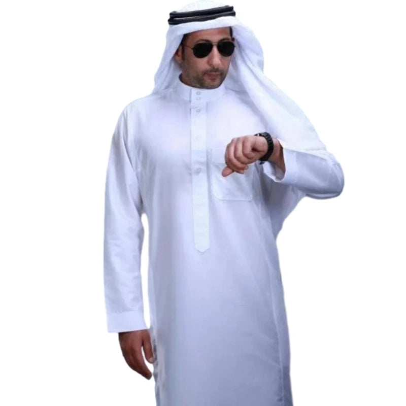 2023 New Ramadans Muslims Dress Abayas Dubai Casual Kaftan Robe Islamic Costume with Arab Head Scarf Keffiyeh Set Gifts for Men