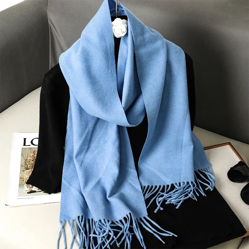 New Winter Cashmere Solid Color Pashmina Tassel Scarf Cold Weather Scarves Wraps Women Girls Her Thicken Warm Shawl Wrap