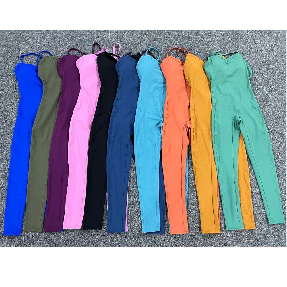 Women Athleisure Fitness Bodysuit 2023 Backless One Piece Yoga Jumpsuit Sports Gym Workout Clothes for Women Tights Active Wear