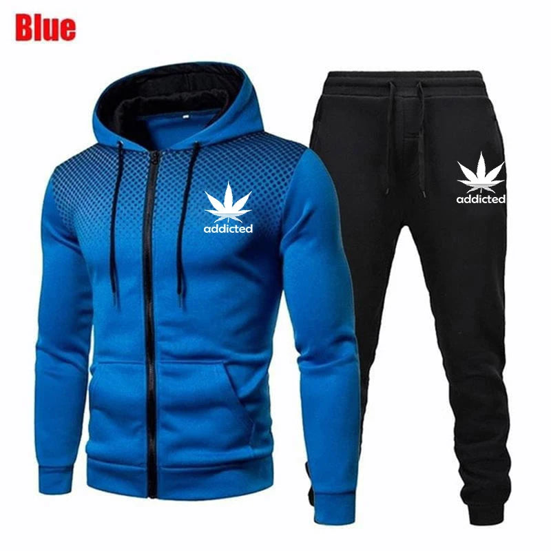 Autumn Winter Mens Tracksuits Printing Hooded Sweatshirt Suit Casual Zipper Jacket+Jogging Pants Set Hot sales Commute Clothing