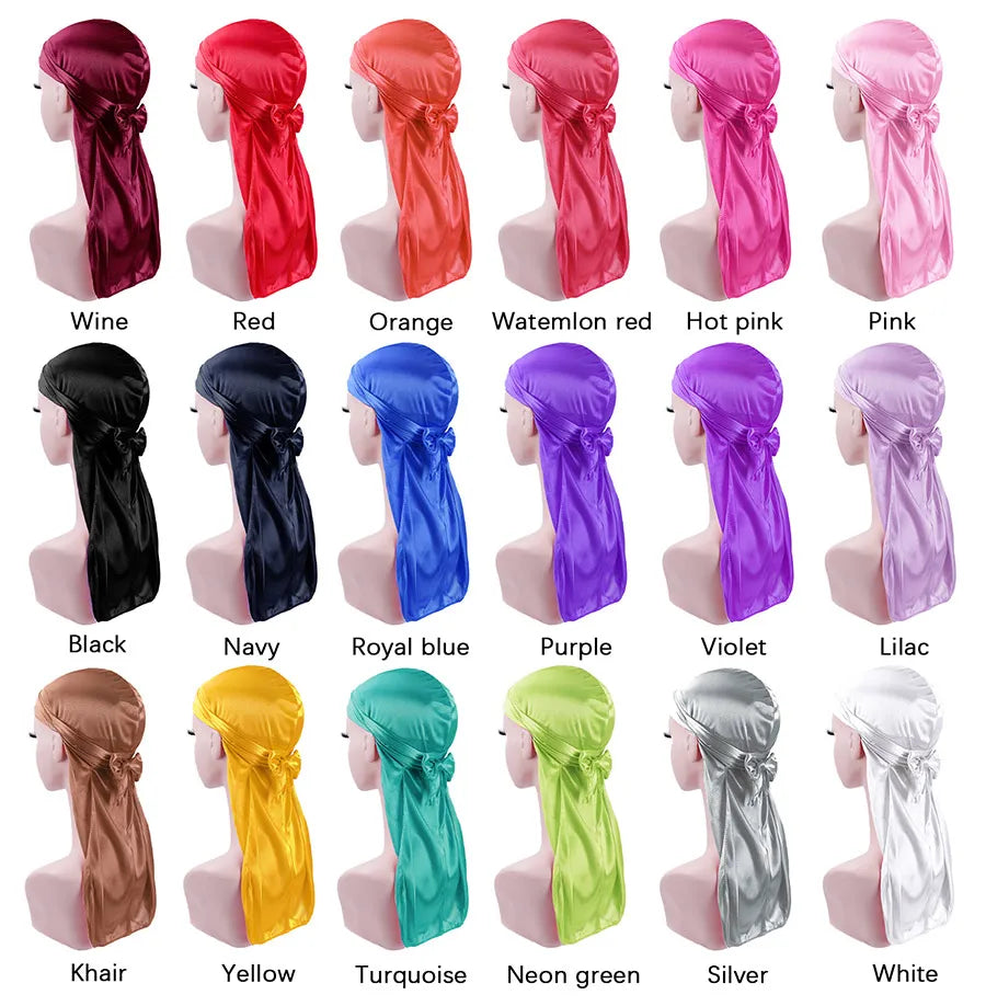 Unisex Silky Durags Bandanas Turban Hat Wigs Doo Men Satin Durag Biker Headwear Headband Hair Accessories Extra Long Tail Du-Rag