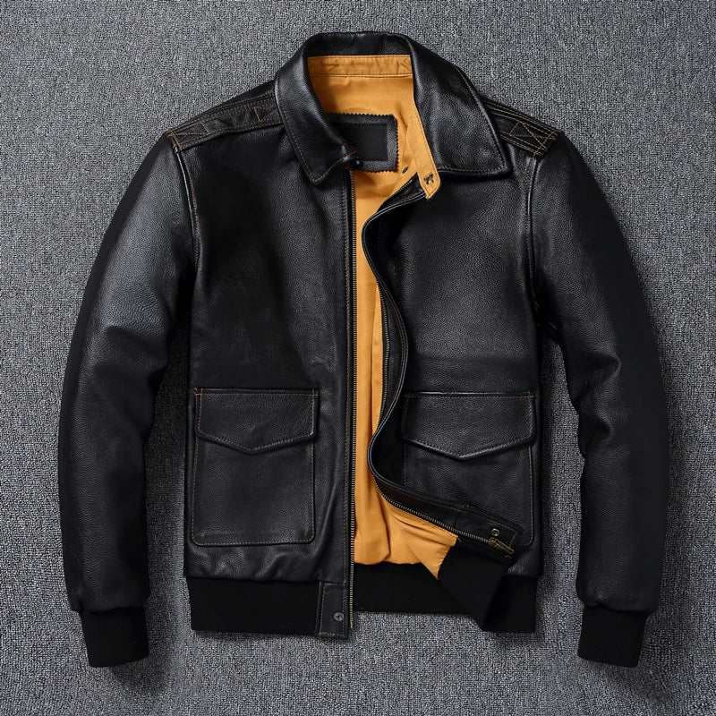 Men Leather Jacket Real Cowhide A2 Pilot Jacket Air Force Flight Jackets Men's Leather Aviator Jacket Jaqueta Couro Masculina