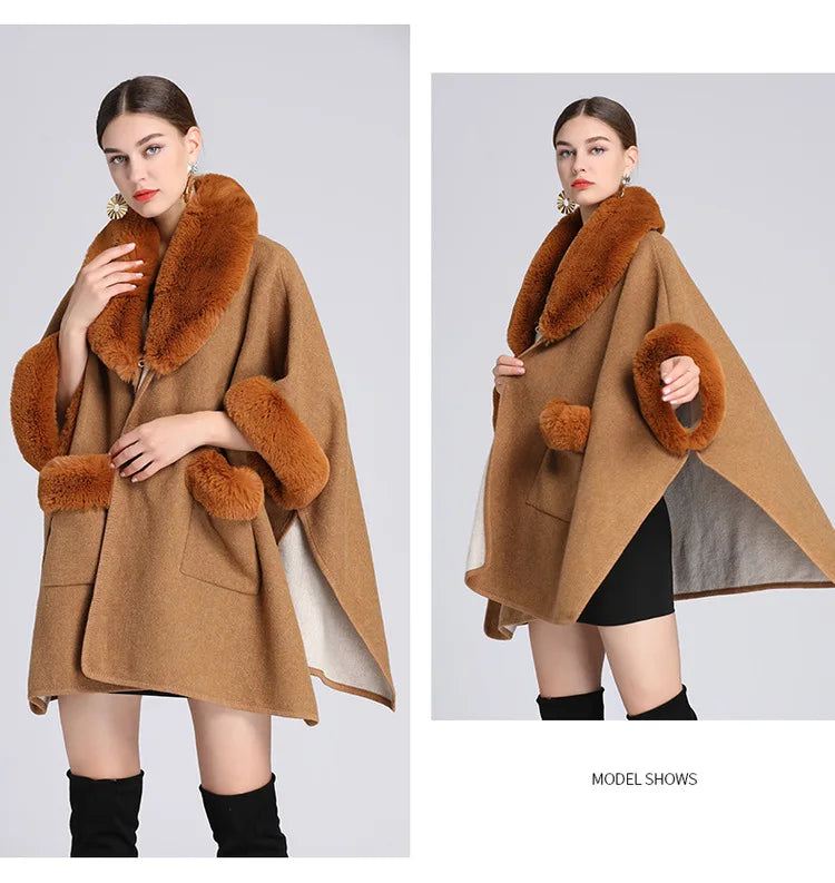 Autumn/winter New Style European American Fashion Loose Fit Woolen Jacket Cardigan Women's Imitation Rabbit Fur Collar E2018