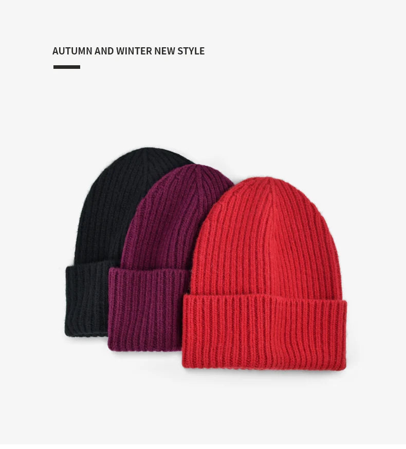 Einfarbig rot reine Wolle Hüte Frauen Männer warme Wollmütze Herbst Wintermütze Erwachsene Beanie neue gestrickte Mützen Luxus Urlaub Geschenk