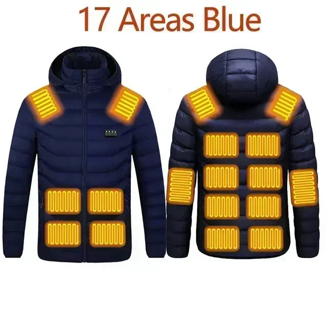 2023 NWE Men Winter Warm USB Heating Jackets Smart Thermostat Pure Color Hooded Heated Clothing Waterproof  Warm Jackets