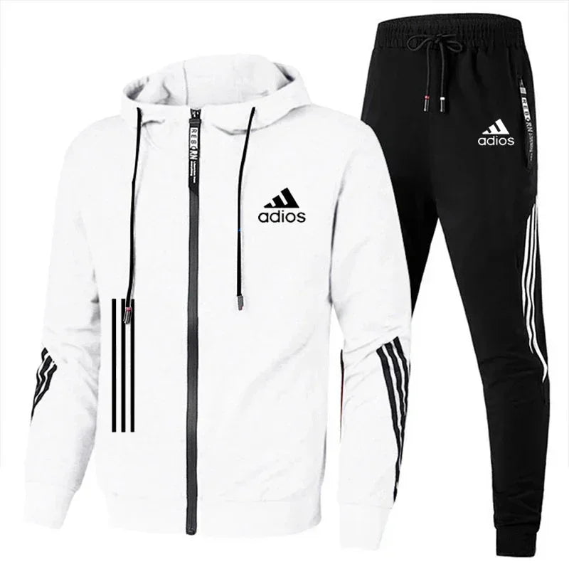 Men's clothing Spring and autumn zipper hoodie + pants 2 sets of leisure fitness breathable fashion high quality jogging suit