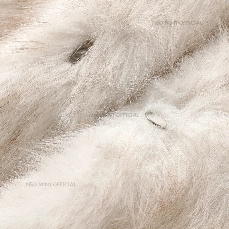 Neo Mint Vintage Luxury Long Faux Fox Fur Coat Women 2024 Winter Warm Fluffy Fur Jacket Female Street Furry Outerwear Overcoat