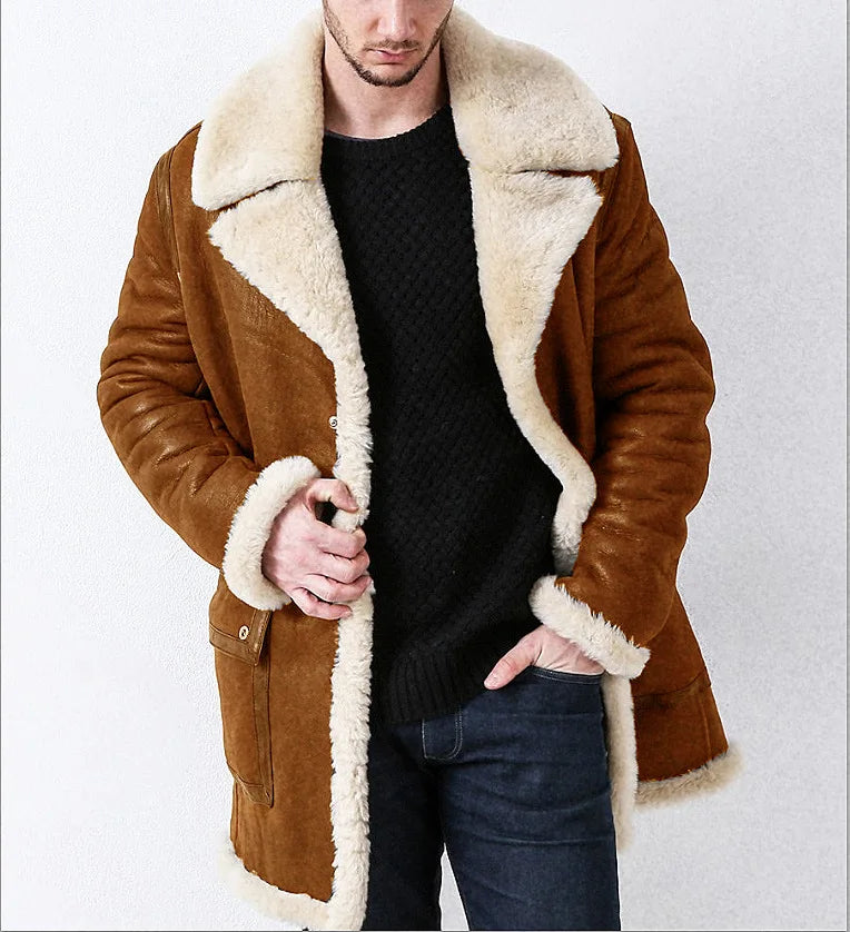 Fur Integrated Men's Coat Faux Fur Large Overcoat 2022 Autumn Winter New Thickened European Style Long Sleeve