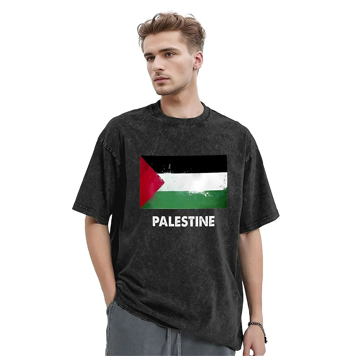 Streetwear Washed T-Shirt P-Palestine Flag Simple T-Shirts Palestinian Hip Hop Tee Shirt for Men Women Beach Y2K Classic Clothes