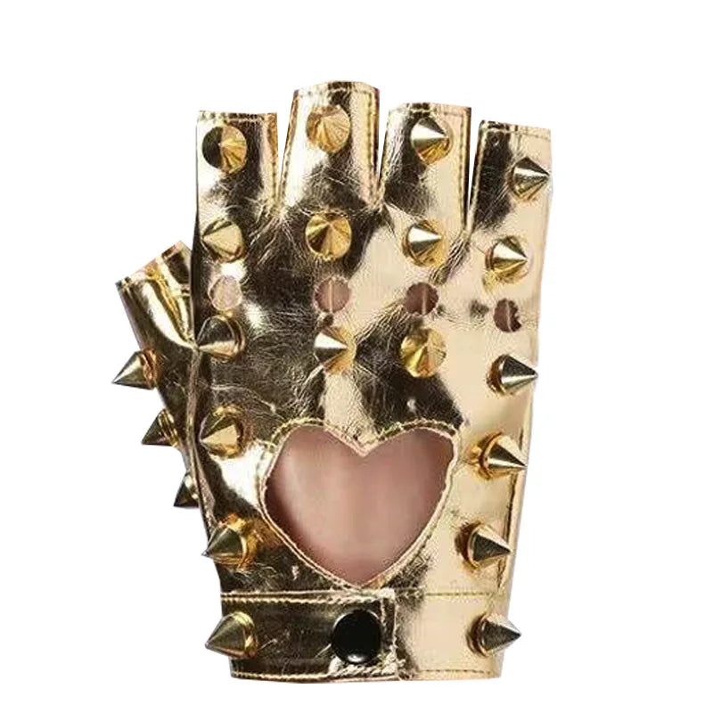 Unisex Nightclub Singer Performance Glove Men Women Half Finger Rivet Punk Party Leather Sport Hip Hop Street Dance Glove I102