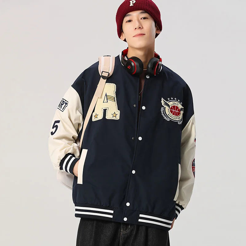 Hip Hop Bomberjacken Herren Hochwertige Tiger Letter Flocking Stickerei Ärmel Baseballjacke Übergroßer Mantel Unisex