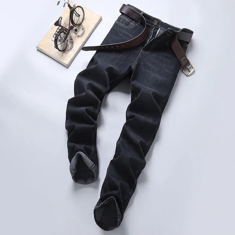 Men's Slim Fashion Denim High Quality Male Pants Elastic Black Blue Leisure Jeans Brand Clothing