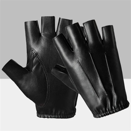 Men Women PU Leather Gloves Lovers Fingerless Mittens Black Half Finger Outdoor Tactical Mens Leather Driving Gloves