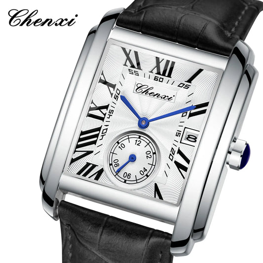 Chenxi 8216 Top Brand Rectangle Sport Men Watch Hot sell Military Calendar Waterproof Male Genuine Leather Quartz Elegant Clock