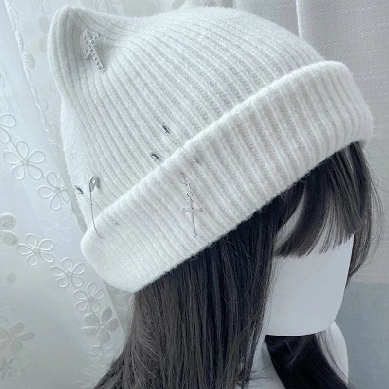 Handwoven Beanie Caps for Female Winter Warm Knitted Hat Y2K Devil Horn Hat for Teens Girl Fashion Anime Hat Headwear